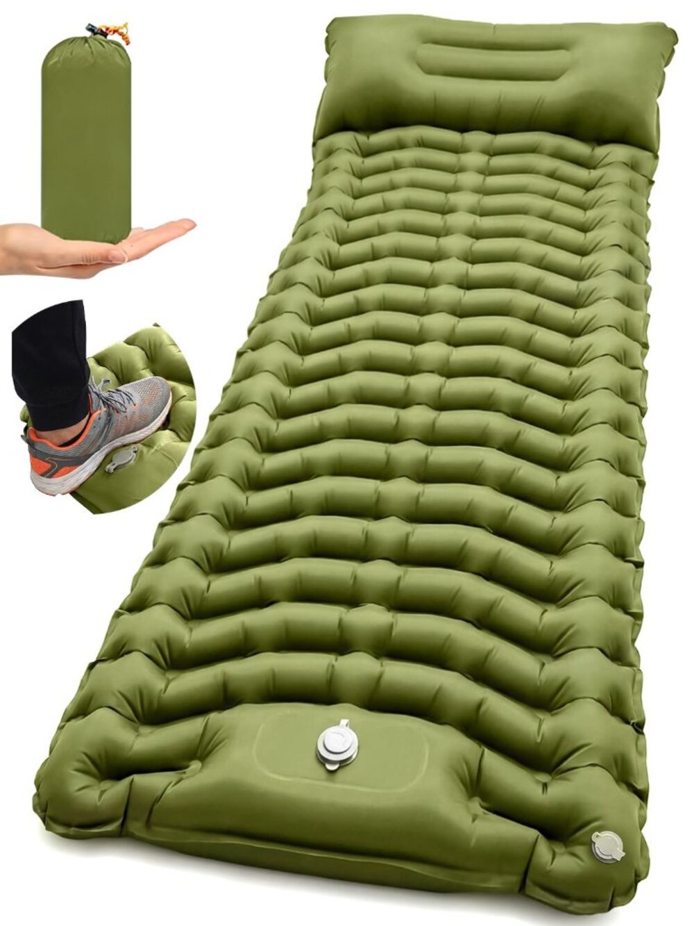 NEW Camping Sleeping Pad Inflatable Mattress with Built-in Pillow & Foot Pump 4